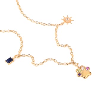 Multi-stone Paw Print Pendant Dog Mom Charm Pendant Gold Over Silver
Charm Pendant  Necklace