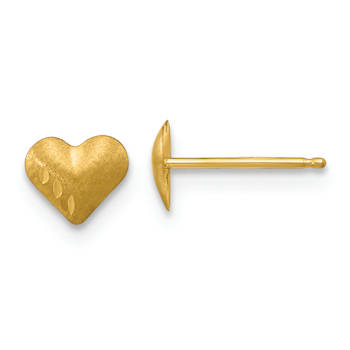 14k Yellow Gold Children's Diamond-Cut and Satin 8mm Puffed Heart Earrings