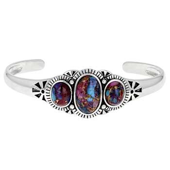 Purple Spiny Oyster And Turquoise Sterling Silver Three-Stone Cuff