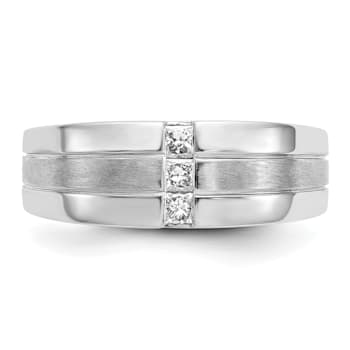 Rhodium Over 14K White Gold Lab Grown Diamond Polished and Satin Men's Ring