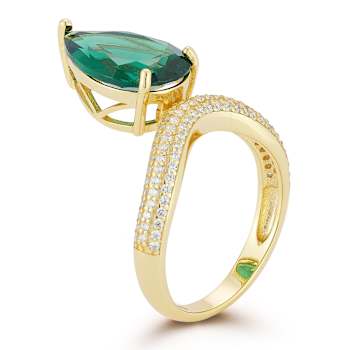 Rachel Zoe Pear CZ Wavy Cocktail Ring in 14K Gold Over Sterling Silver