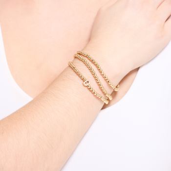 Initial D CZ Beaded Bracelet Set In 14K Gold Over Brass 0.15ctw