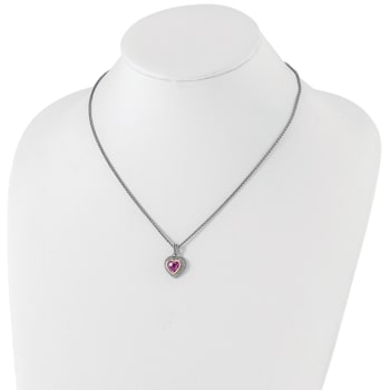 Sterling Silver Antiqued with 14K Accent 8mm Created Pink Sapphire Necklace