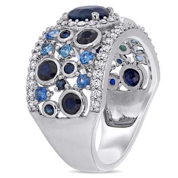 Dark Blue Sapphire and Diamond 14K White Gold Halo Ring 3.20ctw