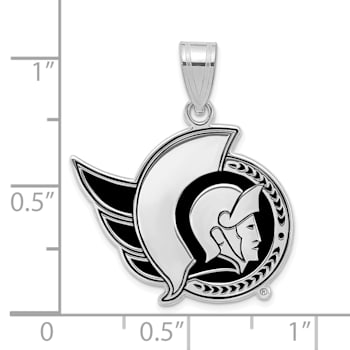 Rhodium Over Sterling Silver NHL LogoArt Ottawa Senators Large Enamel Pendant