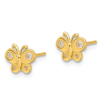 14K Yellow Gold Polished Cubic Zirconia Butterfly Post Earrings