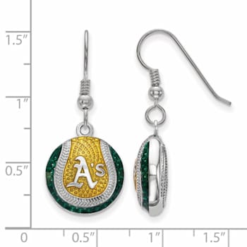 Rhodium Over Sterling Silver MLB LogoArt Oakland Athletics Enamel Earrings