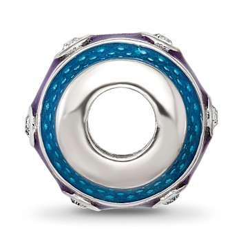 Sterling Silver Enamel 3 Colored Bead with Crystal Bead