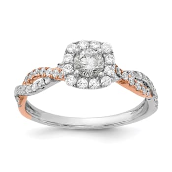 14K Two-tone Lab Grown Diamond Square Halo Engagement Ring 0.778ctw