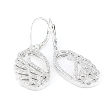White Diamond Rhodium Over Sterling Silver Angel Wing Earrings 0.10ctw