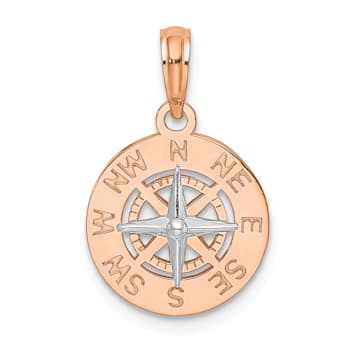 14k White Gold and 14k Rose Gold Textured Mini Nautical Compass Pendant