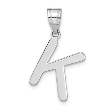 Rhodium Over 14k White Gold Polished Bubble Letter K Initial Pendant