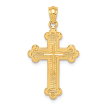 14k Yellow Gold Textured Budded Cross Pendant