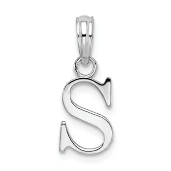 Sterling Silver Polished Block Initial -S- Pendant