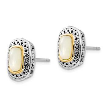 Sterling Silver with 14K Accent Antiqued Mother Of Pearl Post Earrings