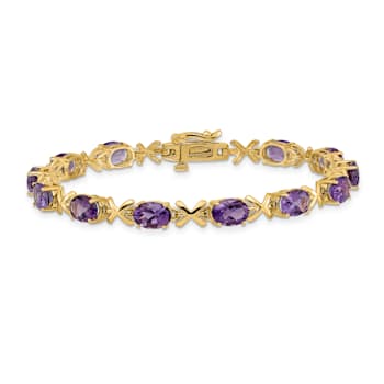 14K Two-tone Gold 7x5mm Oval Amethyst Bracelet