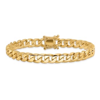14K Yellow Gold 7.5mm Hand-Polished Flat Beveled Curb Chain Bracelet