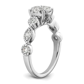 Rhodium Over 14K White Gold Lab Grown Diamond VS/SI GH, Cluster Ring 0.782ctw