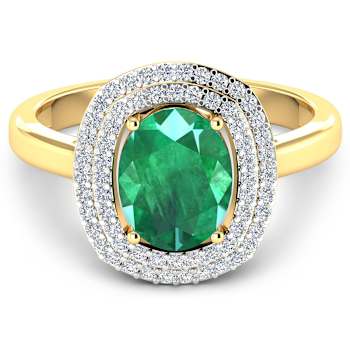 1.81ctw Green Emerald and Diamond 14K Yellow Gold Halo Ring