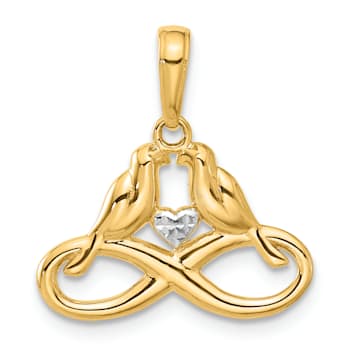 14k Two-tone Gold Diamond-Cut Infinity Love Birds Pendant