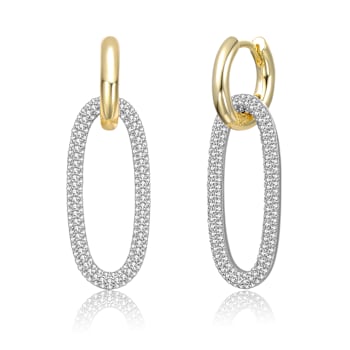 CZ Two-Tone Link Drop Earrings In 14K Gold Over Sterling Silver