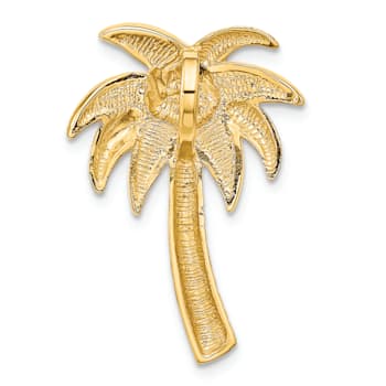 14k Yellow Gold Textured Lab Created Opal Palm Tree Slide