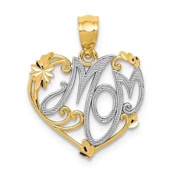 14K Two-tone Gold Diamond-Cut Textured MOM Pendant