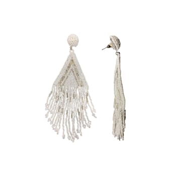 White and Gold Graduated Fringe Seed Bead Earring