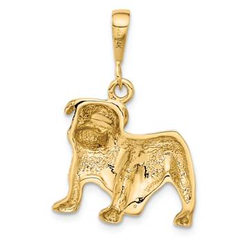 14k Yellow Gold Satin and Diamond-Cut Bulldog Pendant