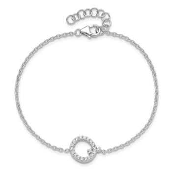 Rhodium Over 14k White Gold Diamond Sideways Letter Q Bracelet