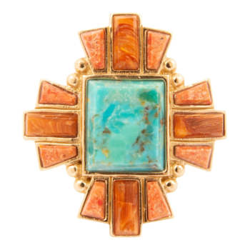 Barse Jewelry Composite Turquoise With Opal & Coral Gold Tone Santa
Fe Cross Ring