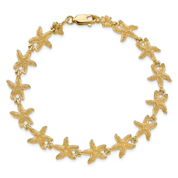 14k Yellow Gold Textured Starfish Link Bracelet
