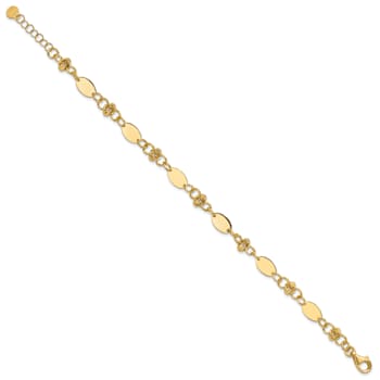 14K Yellow Gold Polished and Diamond-cut Beaded Fancy Plus 1-inch Ext. Bracelet