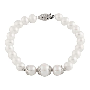 Cultured Freshwater Pearl Bracelet In Sterling Silver 7-9.5mm