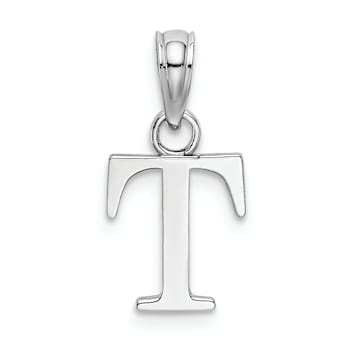 Rhodium Over 14k White Gold Polished Block Letter T Initial Pendant