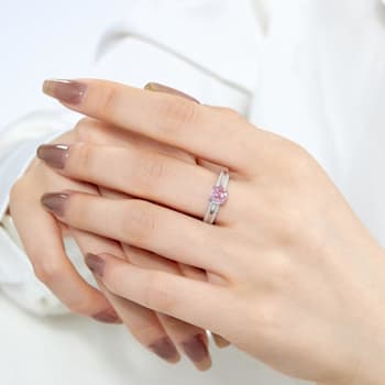 Round Pink and White Cubic Zirconia Sterling Silver Ring