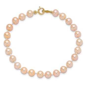 14K Yellow Gold 4-5mm Pink Freshwater Cultured Pearl 5.5 Inch Bracelet
and Earrings Set