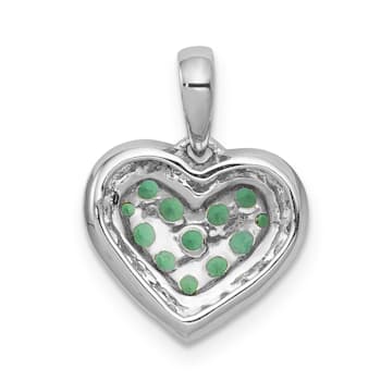 Rhodium Over 14k White Gold Diamond and Emerald Heart Pendant