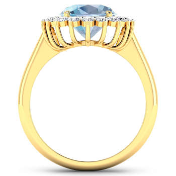 3.44ctw Blue Aquamarine and Diamond 14K Yellow Gold Halo Ring