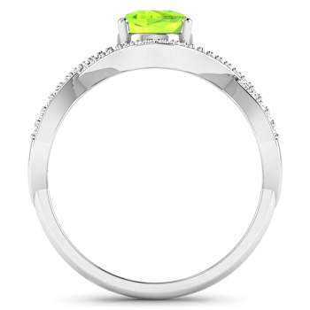 1.29ctw Green Peridot and Diamond 14K White Gold Halo Ring