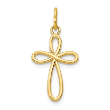 14k Yellow Gold Polished Small Ribbon Cross Pendant