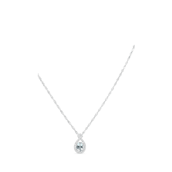 Oval Aquamarine and Cubic Zirconia Rhodium Over Sterling Silver Pendant
with chain, 1.13ctw