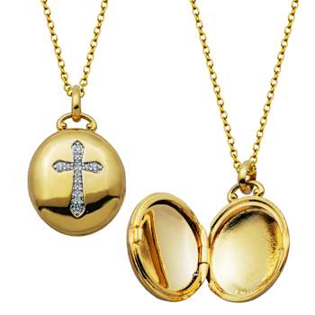 White Cubic Zirconia 18k Yellow Gold Over Brass Cross Locket Pendant
With Chain 2.27ctw