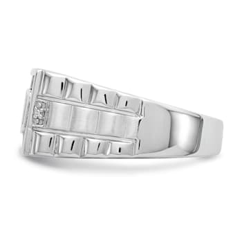 Rhodium Over 14k White Gold Polished Satin Onyx and Diamond DAD Men's Ring