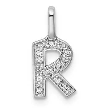 14K White Gold Diamond Letter R Initial Pendant