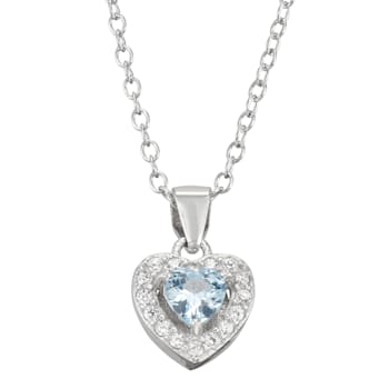 Blue And White Cubic Zirconia Rhodium Over Silver Children's Heart
Pendant With Chain 0.49ctw