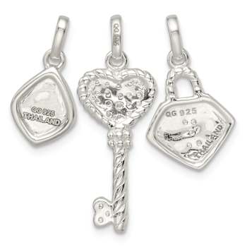 Sterling Silver Antiqued Cubic Zirconia 3 Piece LIVE Pendant Set