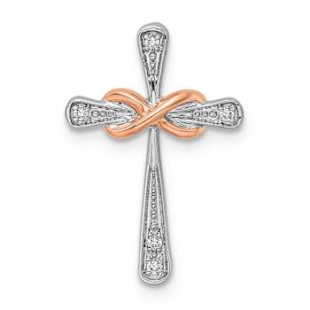 14K Two-tone Gold  Cross with Infinity Diamond Chain Slide Pendant