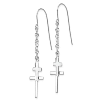 Rhodium Over 14k White Gold Chain with Cross Dangle Earrings