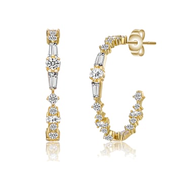 CZ Pave C-Hoop Earrings In 14K Gold Over Sterling Silver